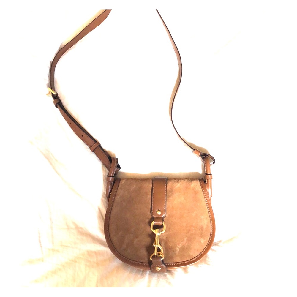 Brown leather and suede crossbody purse